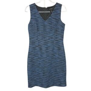 Ann Taylor Blue Tweed Sheath Dress Womens 6P Career RetroGlam Office Minimalist